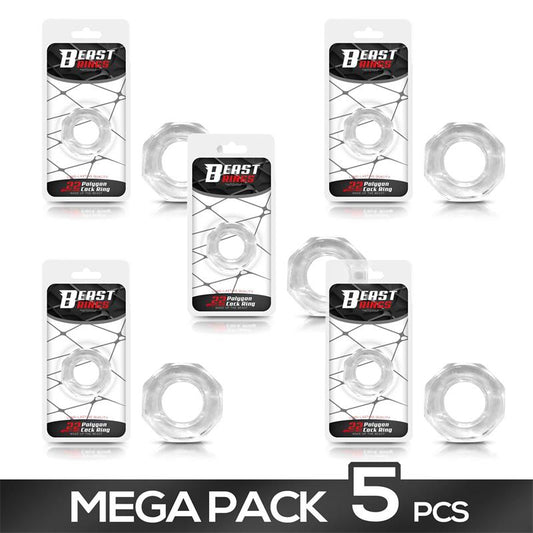 Pack de 5 Anillo para el Pene Super Flexible Poligonal 22 cm Transparente